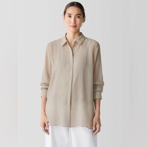 Eileen Fisher Sheer Silk Georgette Classic Collar Shirt, Dove, XS